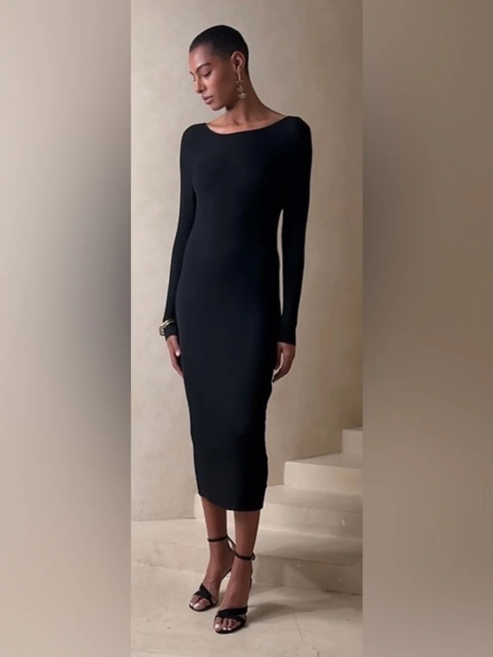 Banana Republic Ines Scoop-back Black Ribbed Backless Midi Dress - Picture 3 of 9